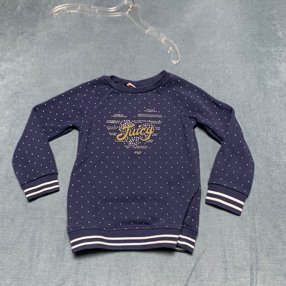 Juicy‎ Couture Sweatshirt Kids Girls 5 Blue Polka Dot Fleece Lined Graphic Logo